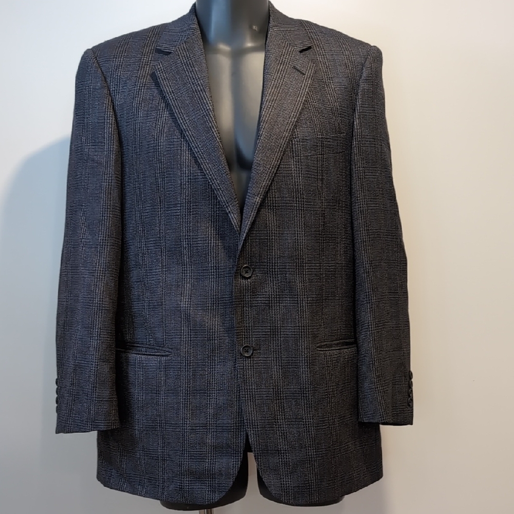 Joseph & Fleiss Grey Plaid Blazer Size 42 R Wool Blend